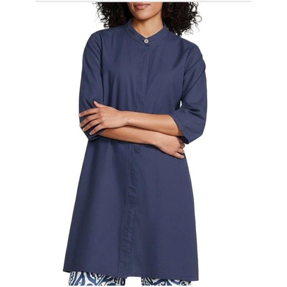 Bryn Walker Tunic Dress 100% Organic Cotton Sz L Black Poplin Minimalist USA